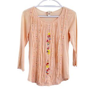 Sundance floral sequin embroidered long sleeve shirt size small peach silk trim